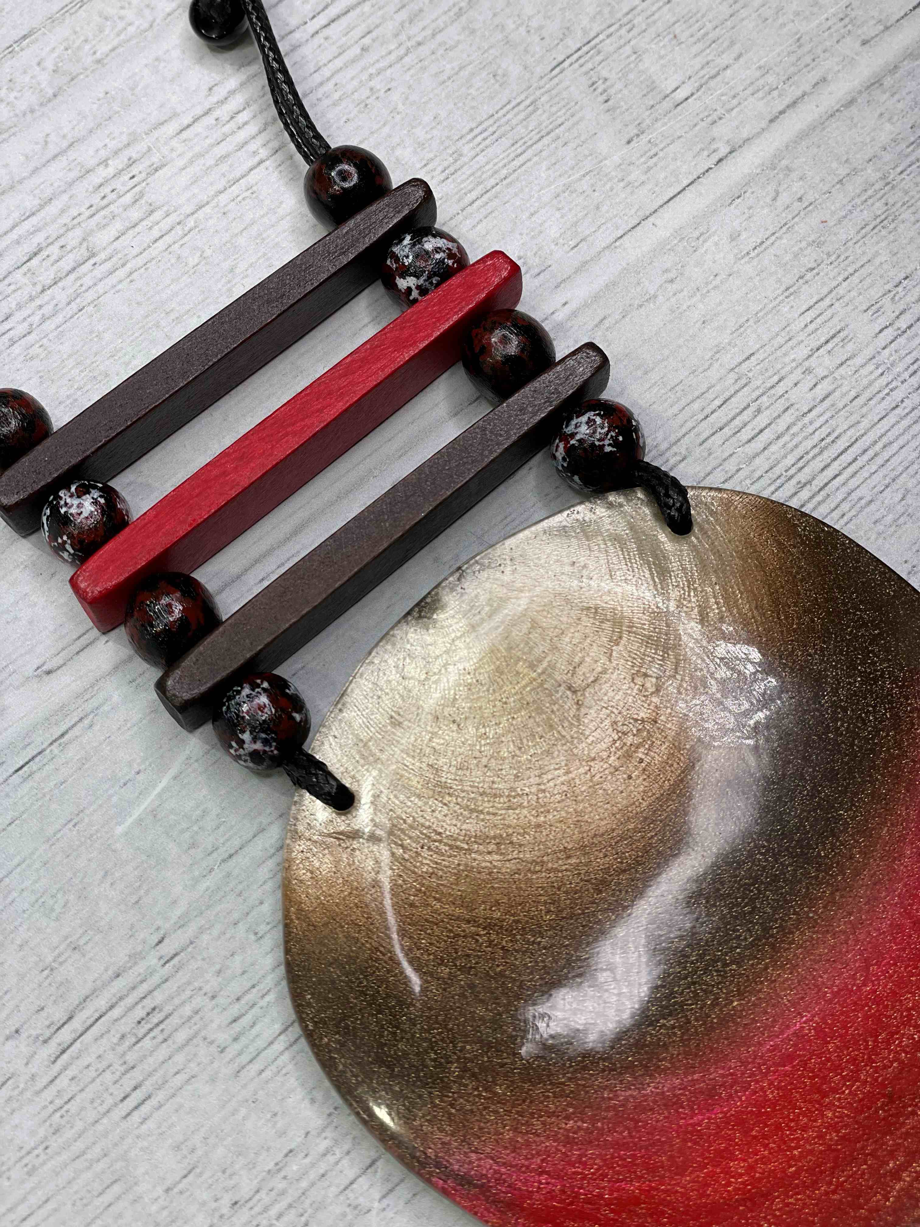 Alisha D Long Statement Necklace Adjustable Cord Resin Pendant