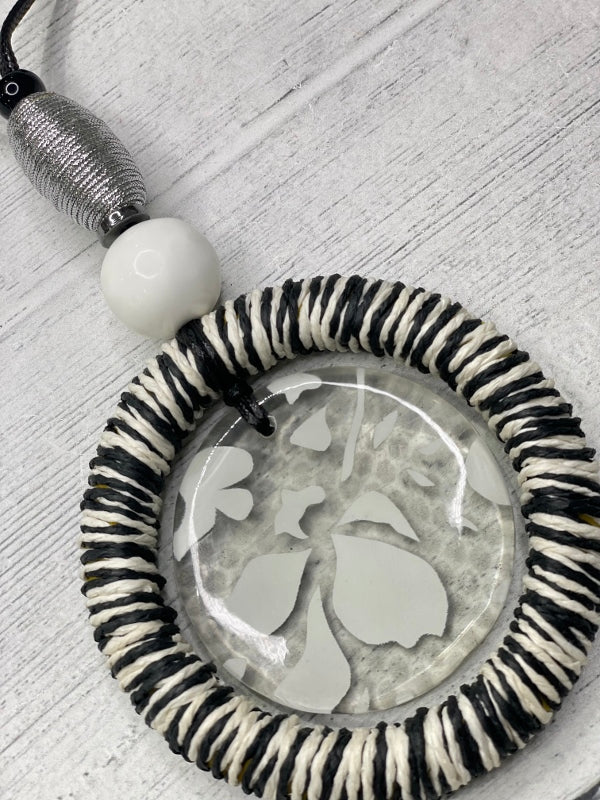 Alisha D Handmade Women's Necklace Resin Pendant Adjustable Cord Black and White