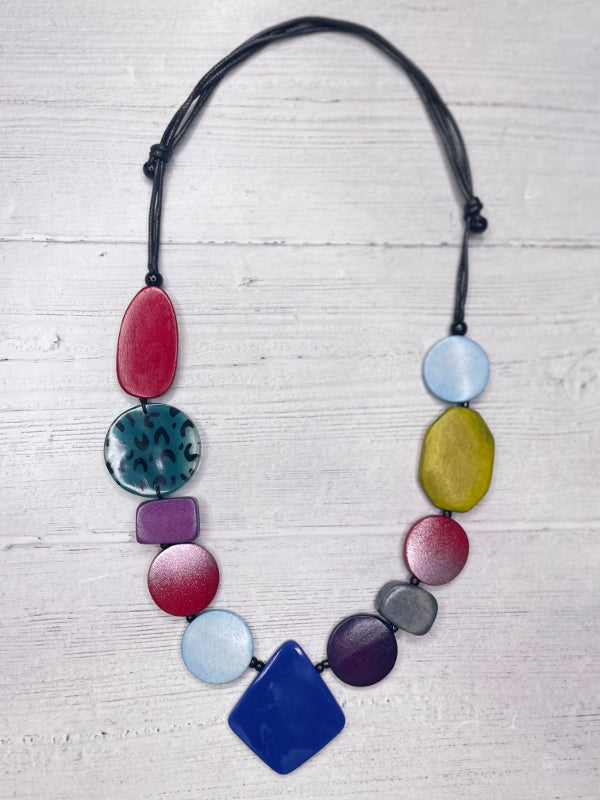 Alisha D Handmade Multicolor Wood Resin Necklace Adjustable Cord