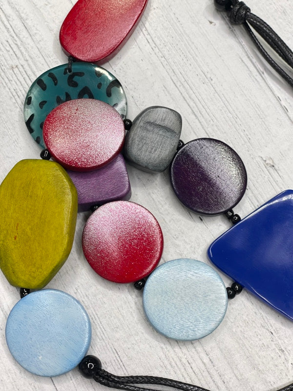 Alisha D Handmade Multicolor Wood Resin Necklace Adjustable Cord