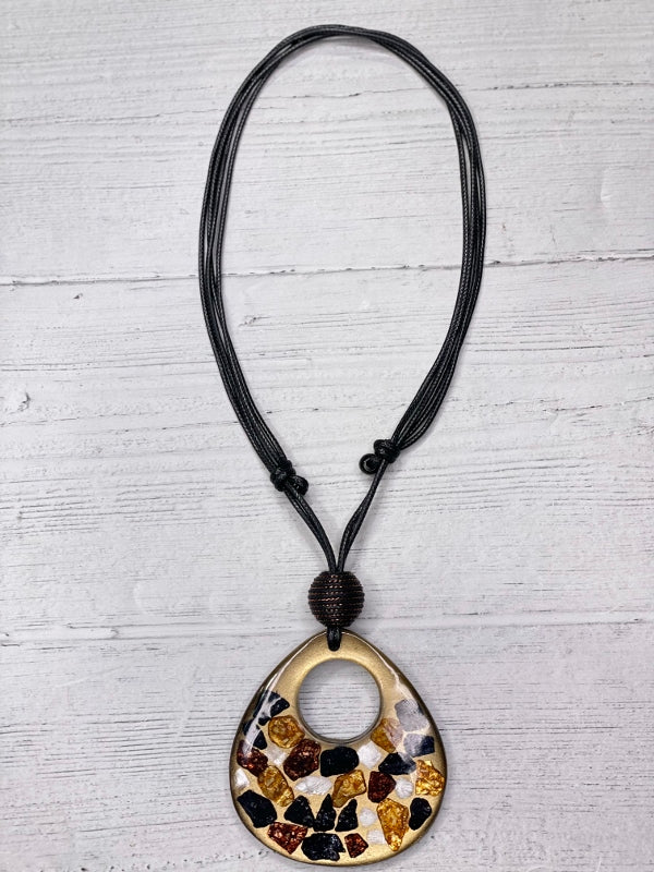 Alisha Brown Gold Pendant Resin Statement Necklace Adjustable Cord