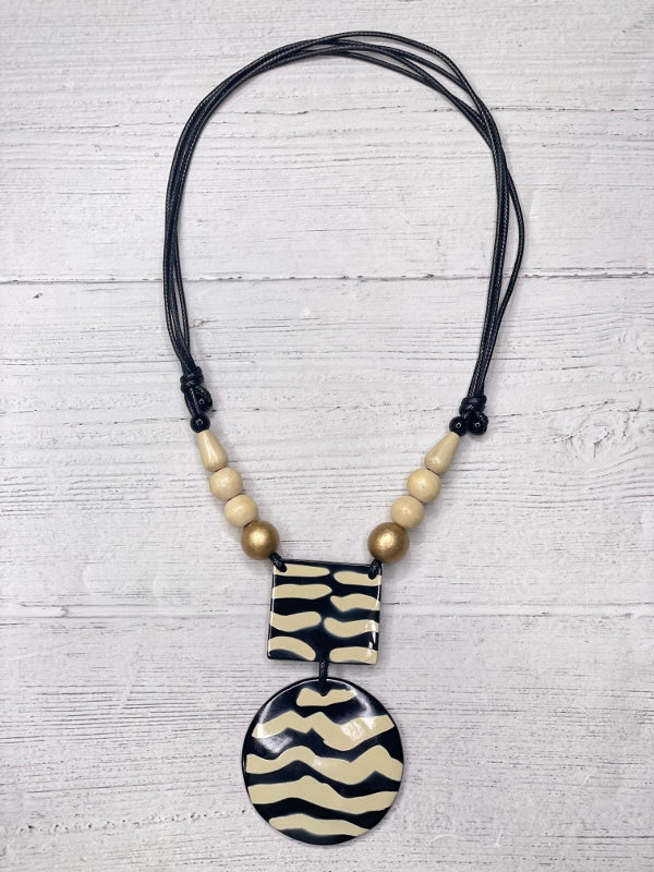 Alisha D Zebra Pendant Statement Necklace Adjustable Cord