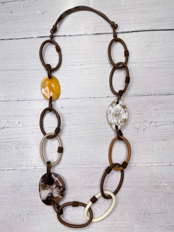 Alisha D Long Rings Brown Statement Necklace Adjustable Cord