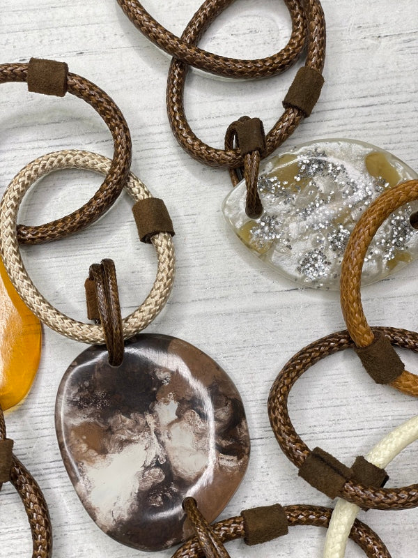 Alisha D Long Rings Brown Statement Necklace Adjustable Cord