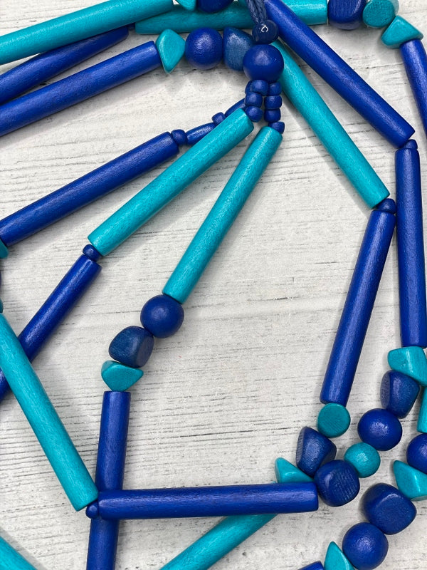 Alisha D Multi Strands Long Statement Necklace in Blue Adjustable Cord