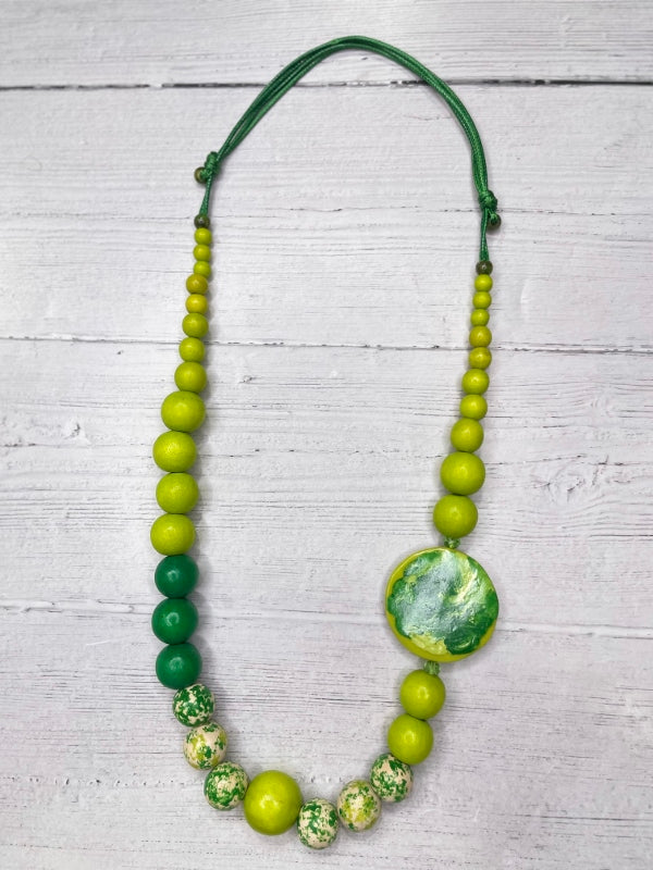 Alisha D Long Lime Hand painted Beaded Statement Necklace Adjustable Cord