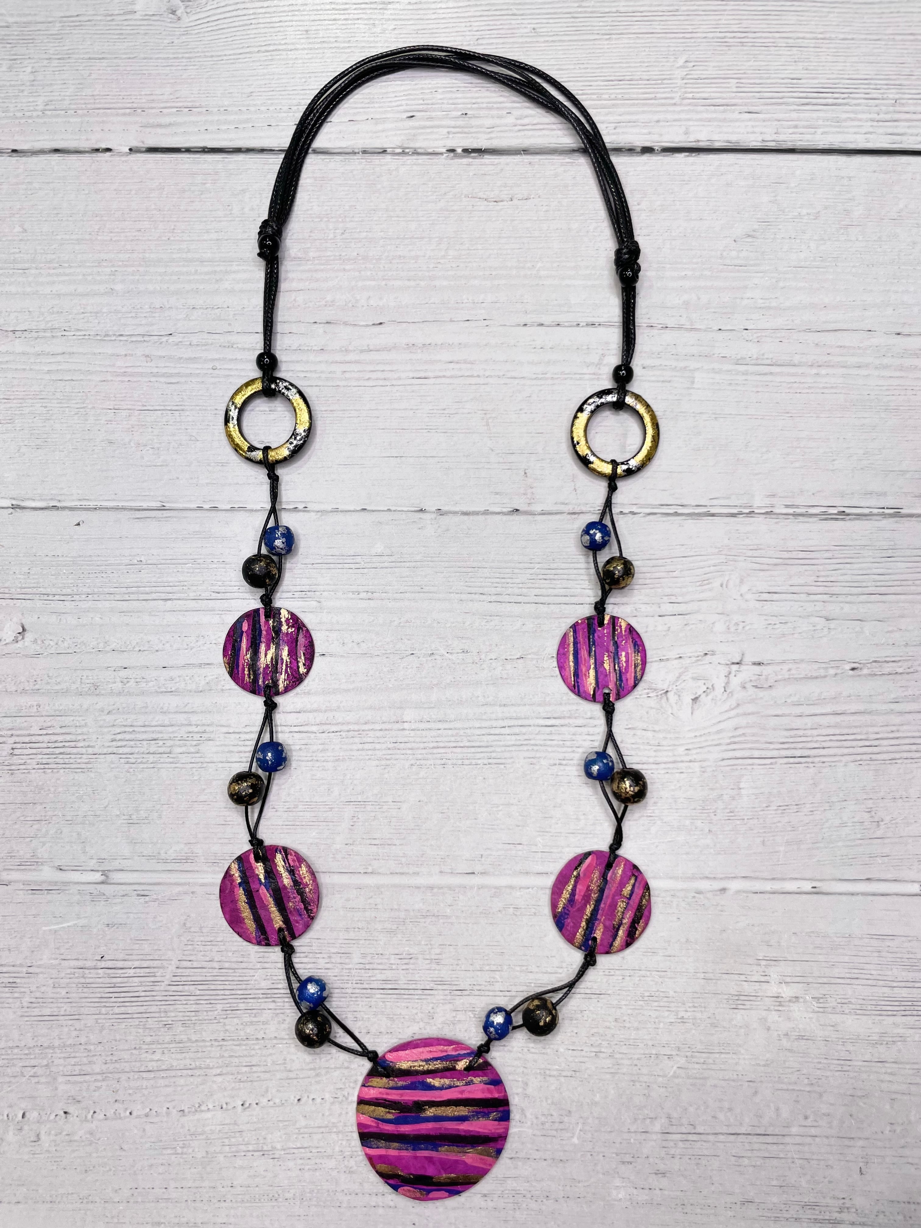Alisha D Long Fuchsia Statement Necklace Adjustable Cord