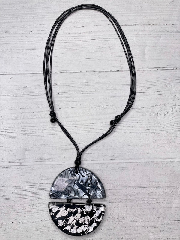 Alisha D Silver Pendant Statement Necklace Adjustable Cord