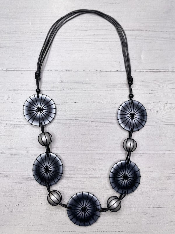 Alisha D Black Silver Disc Statement Necklace
