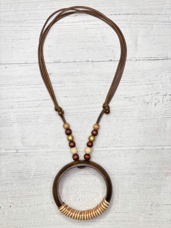 Alisha D Handmade Brown Long Pendant Necklace Adjustable Cord
