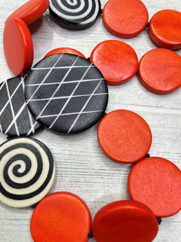 Alisha D Orange Wood Coins Beaded Statement Necklace