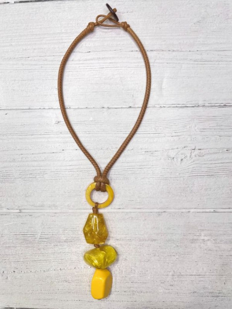 Alisha D Yellow Asymmetrical Resin Pendant Statement Necklace
