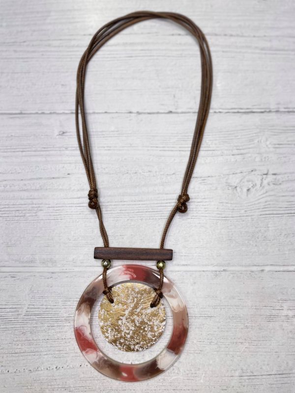 Alisha D Beige Pink Tone Pendant Handmade Necklace Adjustable Cord