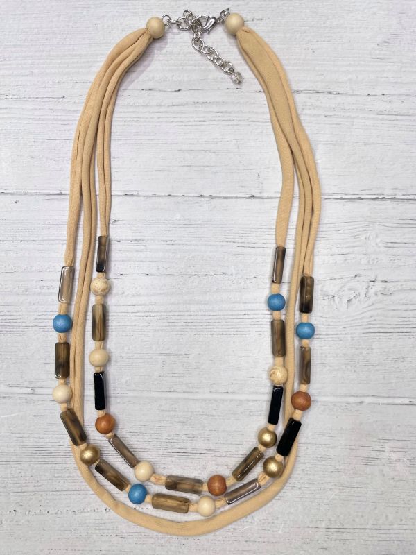 Alisha D Multi Strands Fabric Whit Resin And Wood Beaded Statement Necklace