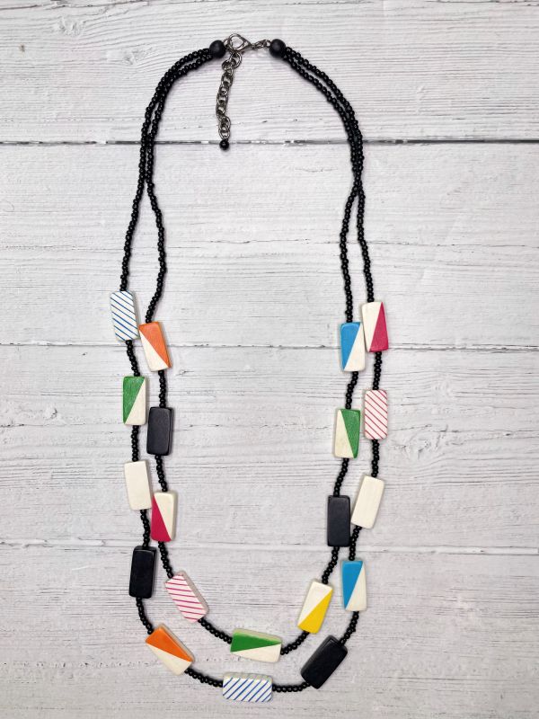 Alisha D Multi Strands Whit Resin And Wood Beaded Statement Necklace