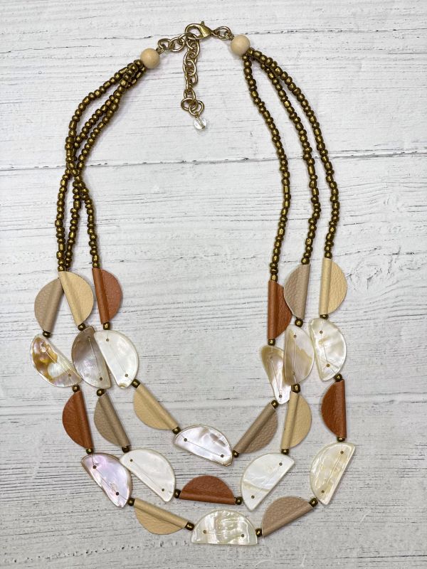 Alisha D Multi Strand Statement Necklace Beige Camel Tone
