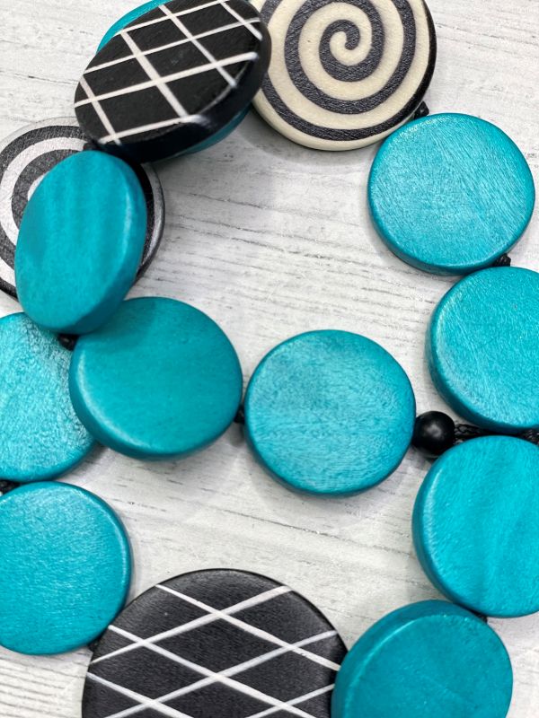 Alisha D Turquoise Wood Coins Beaded Statement Necklace
