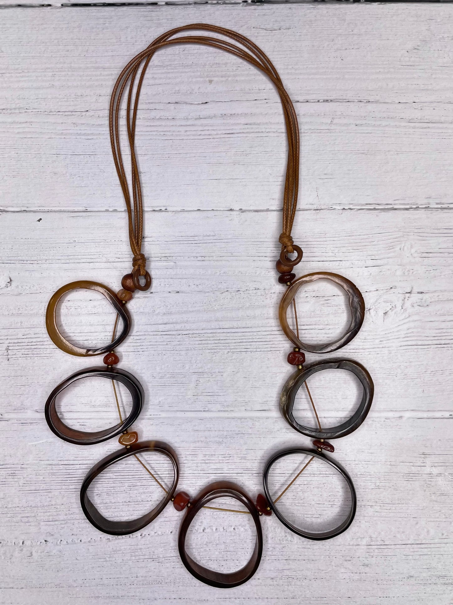 Alisha D Oval Ling Horn Bone Statement Necklace Adjustable Cord