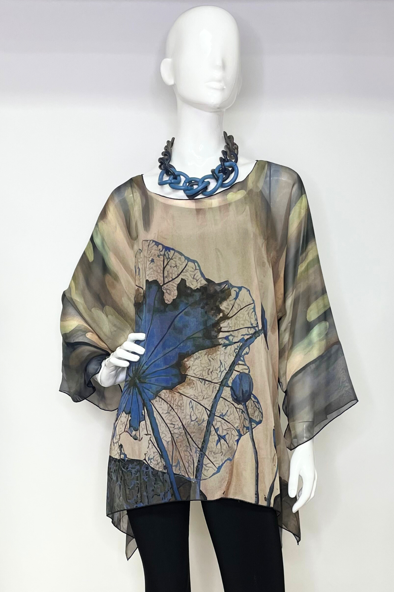 Floral Taupe Sheer One Size Blouse | LIOR