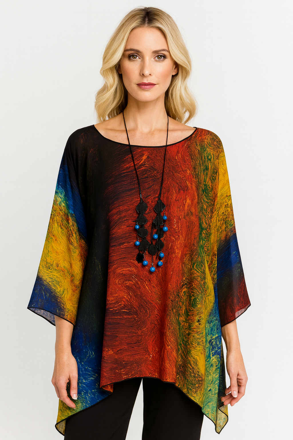 LIOR Women's Abstract Autumn Print One Size Sheer Blouse