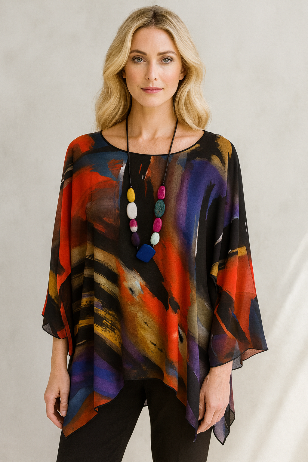 LIOR Women's Multi Rich Water Color One Size Sheer Blouse