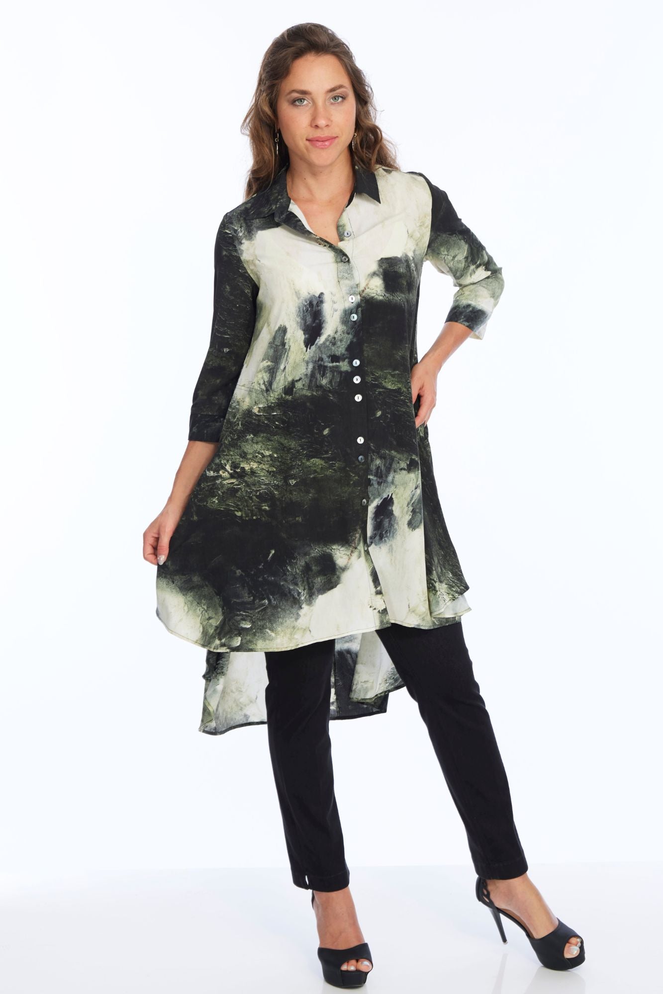 Hunter Green Print Dress Shirt LIOR