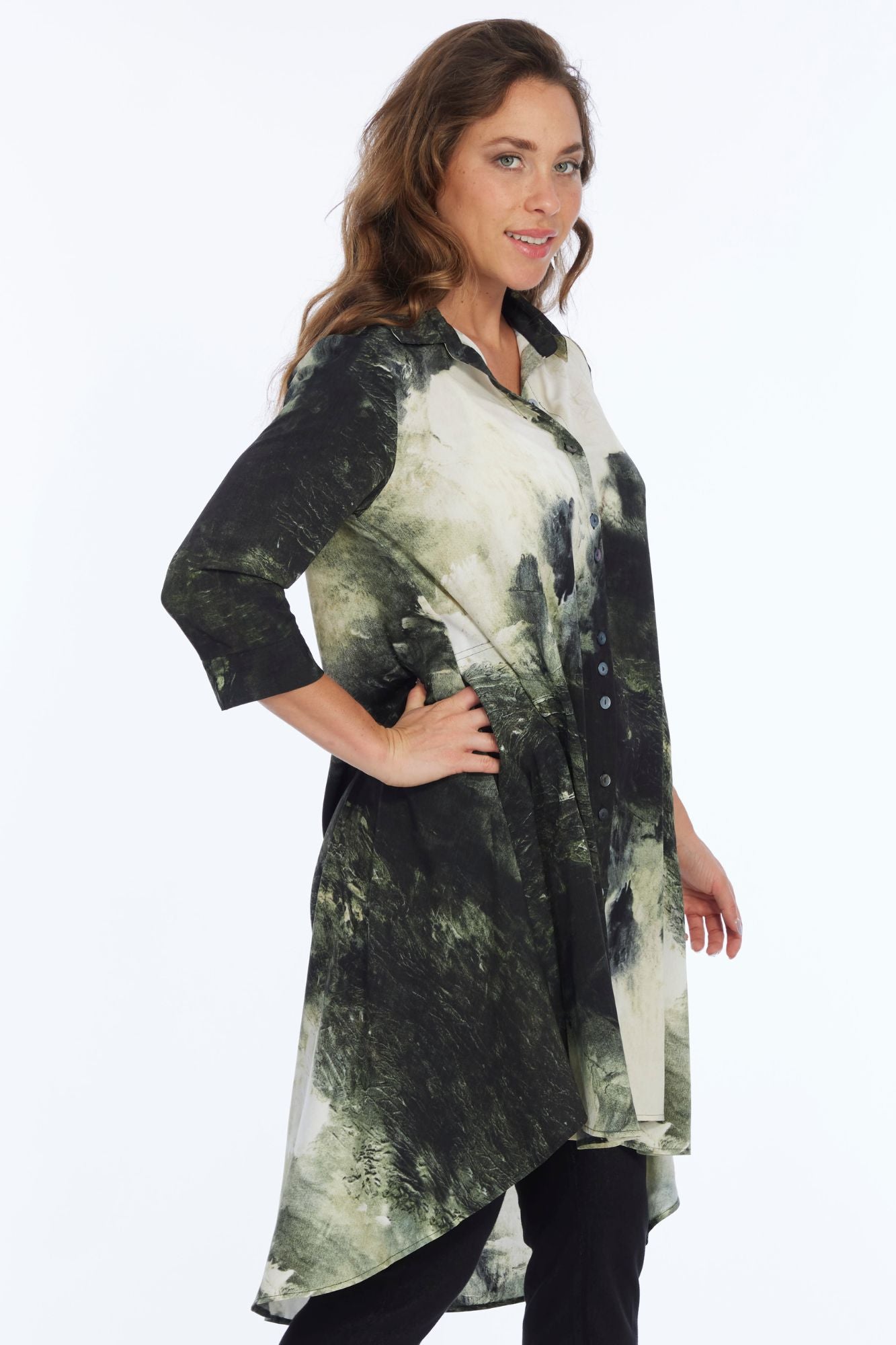 Hunter Green Print Dress Shirt LIOR