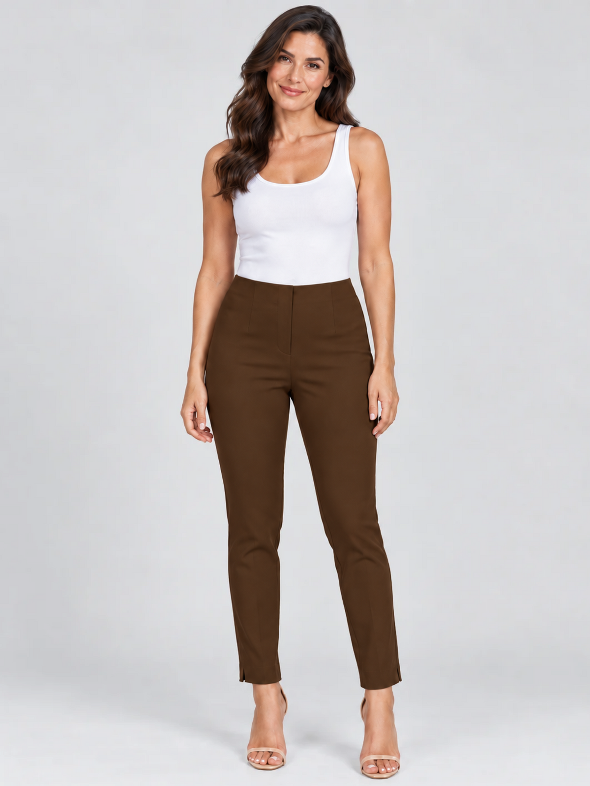 LIOR Women's Brown Dressy Pull On Pants For Office-"Sasha"