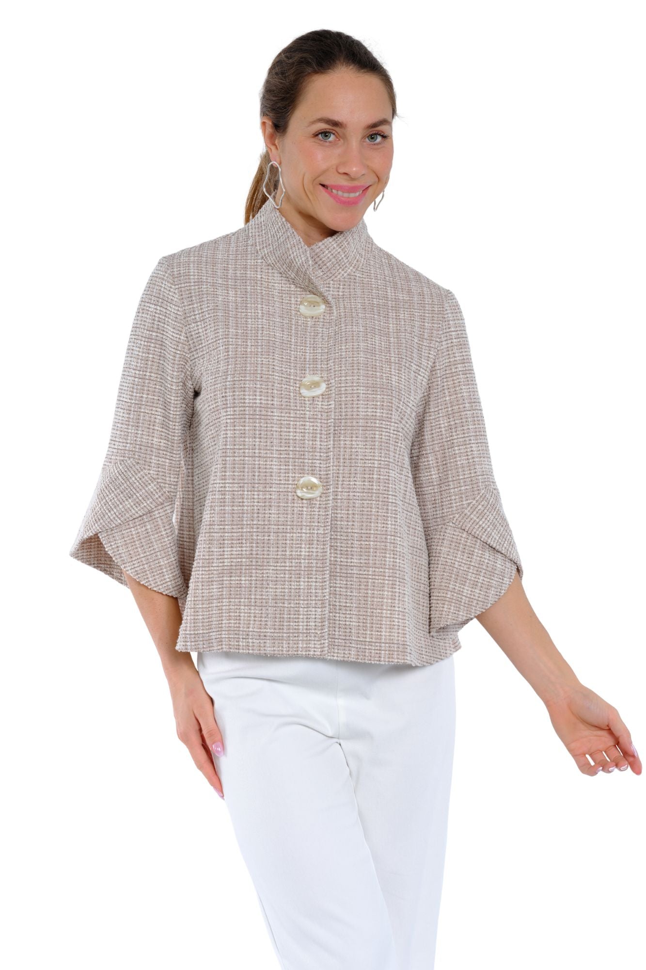 LIOR Women's Cornsilk Tweed 3/4 Tulip Sleeves Swing Jacket - "Vaya"
