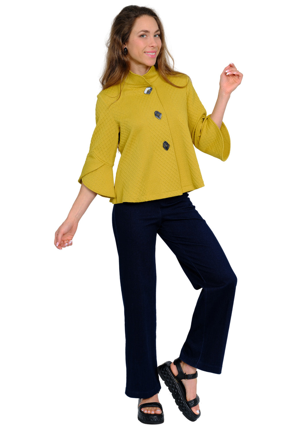 LIOR Women's Textured Mustard Swing Jacket - "Vaya"