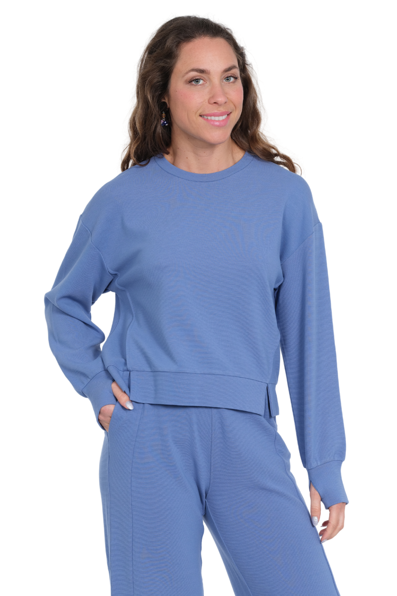 LIOR Women's Crewneck Long Sleeve Top With Side Slits - "Zen"
