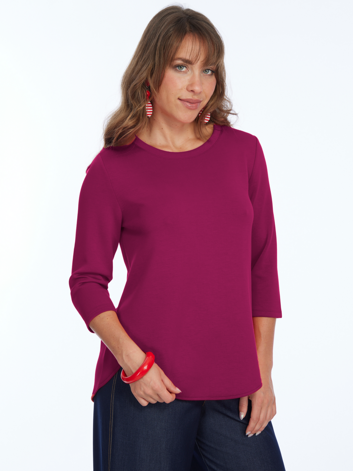 LIOR ZOFI Top Women's 3/4 Ponte Knit Top - Berry