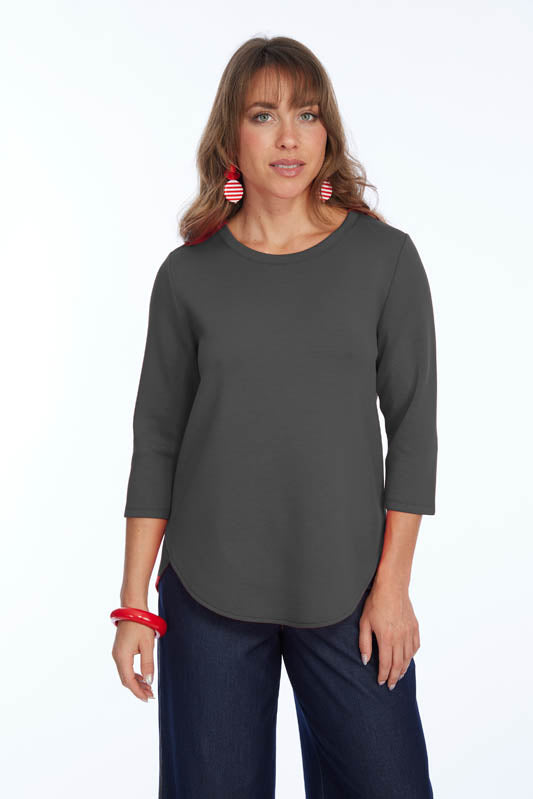 LIOR ZOFI Top Women's 3/4 Ponte Knit Top - Charcoal