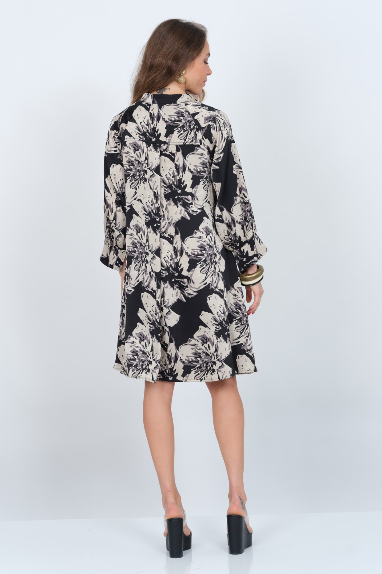 LIOR Women's Black & Beige V-Neck Floral Slip On Dress - "Angel"