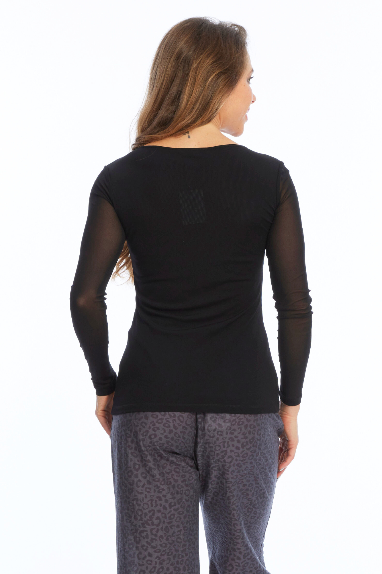 Long sleeve black mesh top