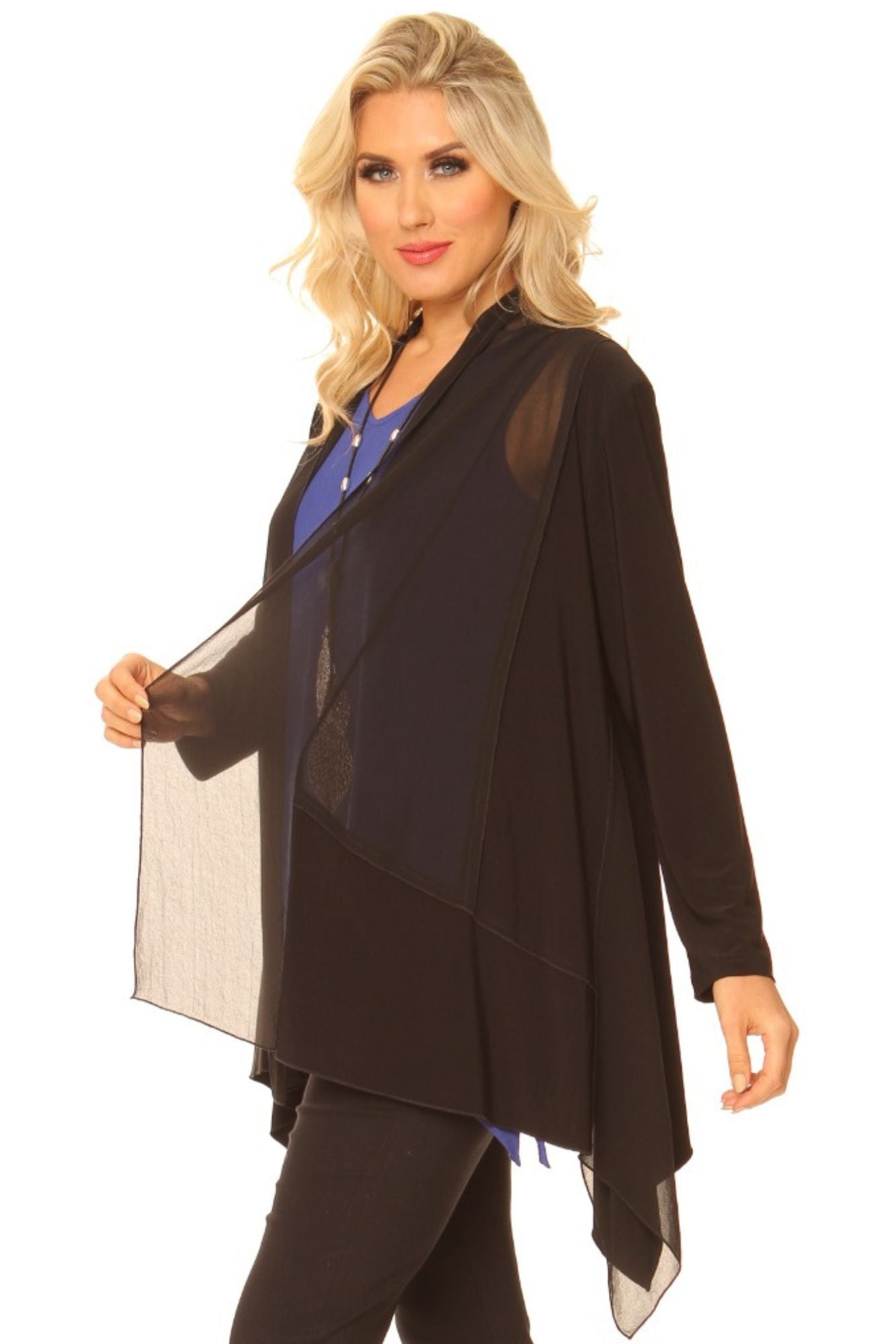 Alisha D Women's Black Sheer Layered Cardigan