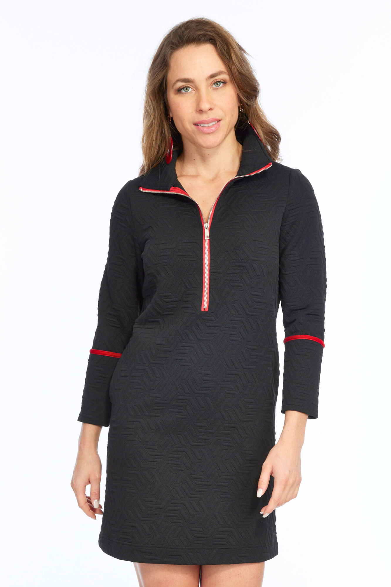 LIOR Women's Black Collar Long Sleeve Knit Dress-"Dulce"