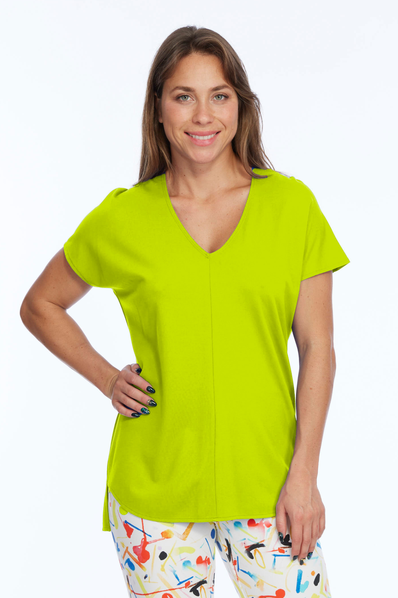Women's Premium Short Sleeve Knit Lime Top Zoe LIOR