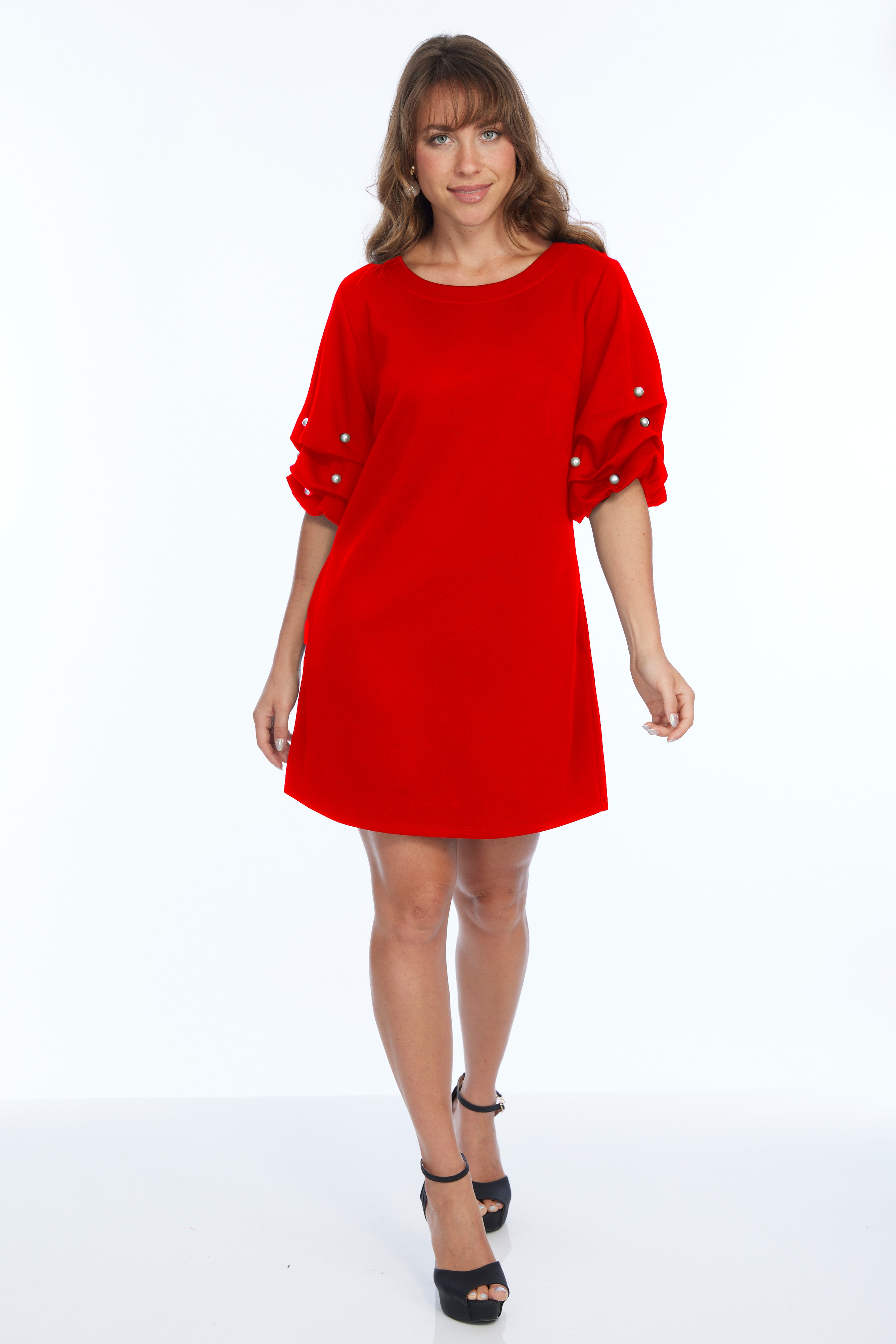 Short Sleeve Soft Knit Red Top With Puff Sleeves | Daffodil