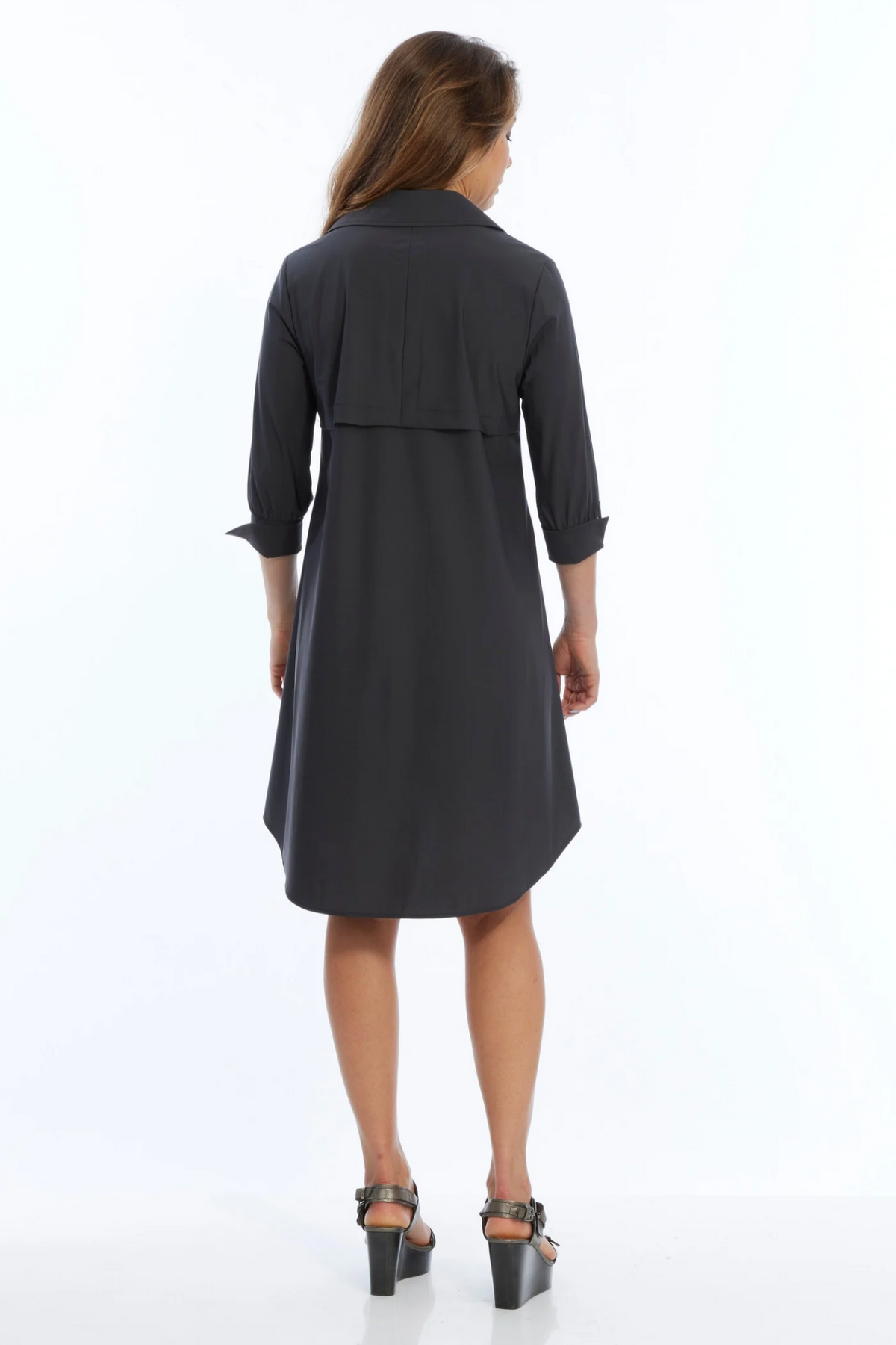 LIOR Women's Collared Zip Up Knee Length Dress 3/4 Sleeves - Delice