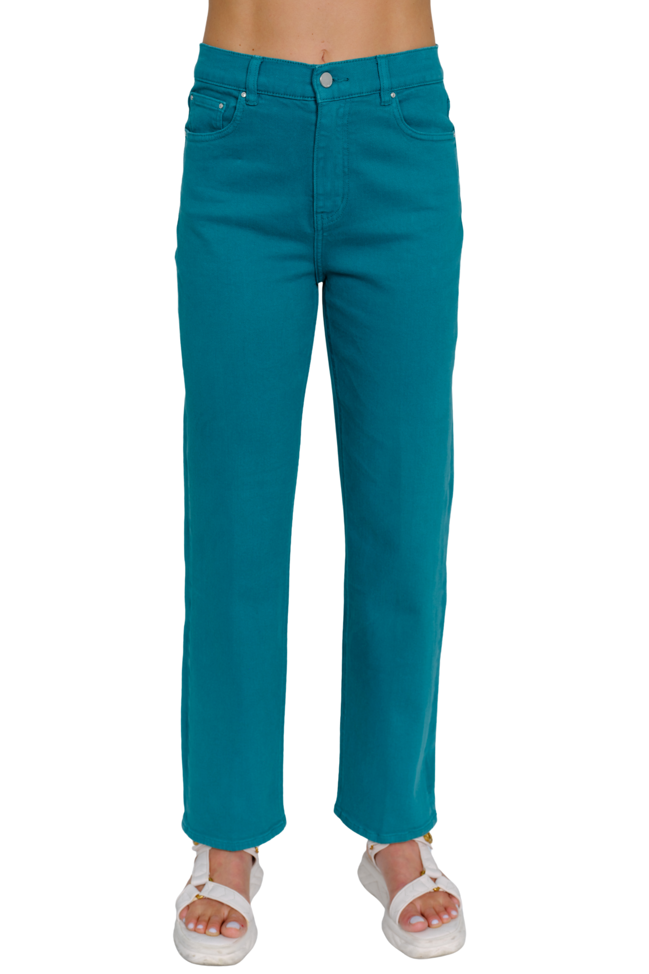 Women's Teal Green High Waist Mom Jean - "Juno"