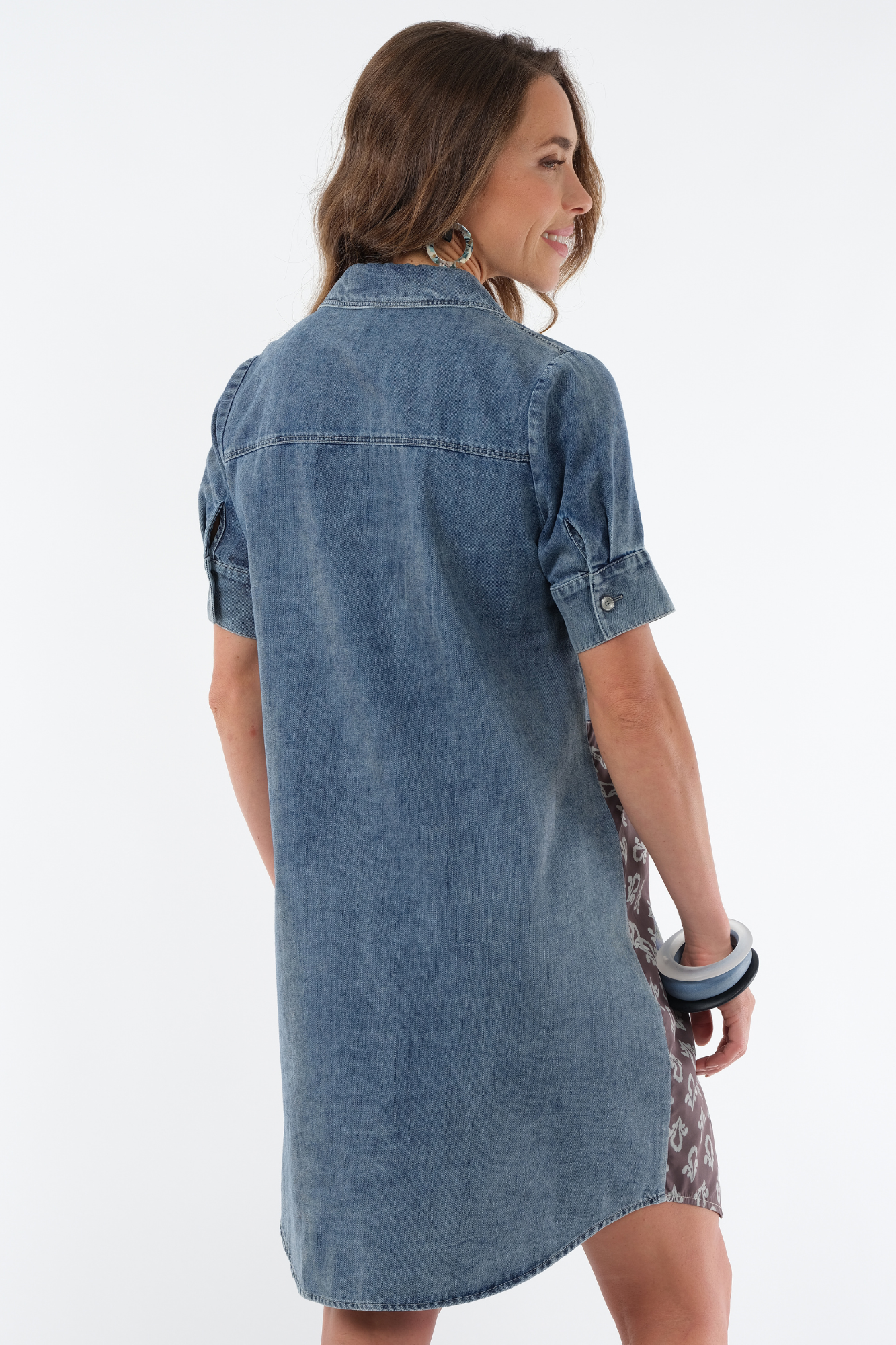 Women's Patchwork Midi Jean Short Dress - Rina