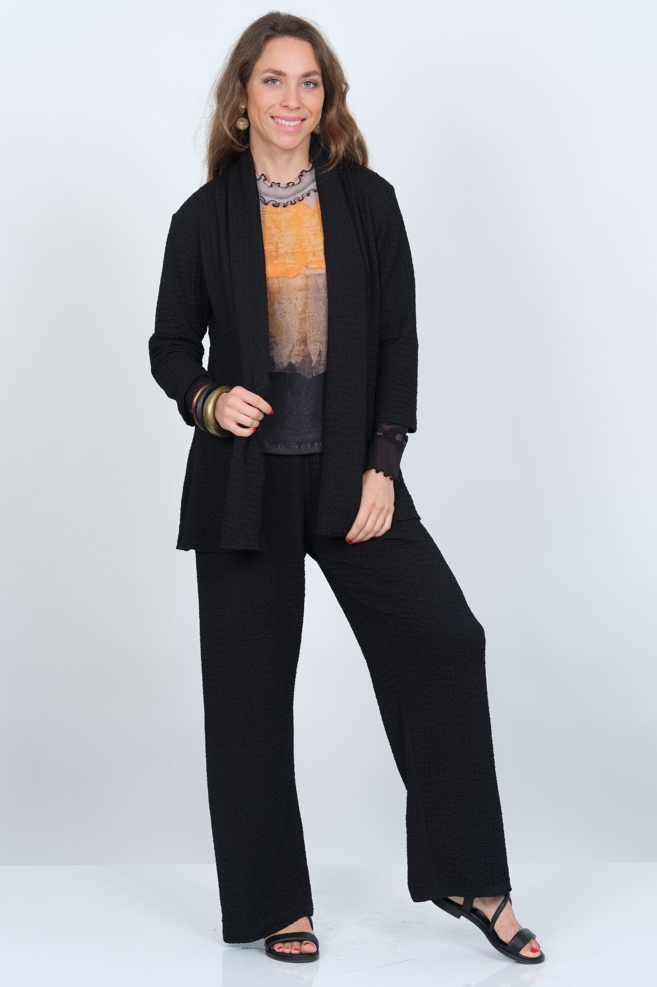 LIOR Women's Soft Waffle Knit Wide Leg Pant Pull On Crinkle Travel Pant - "Katie"
