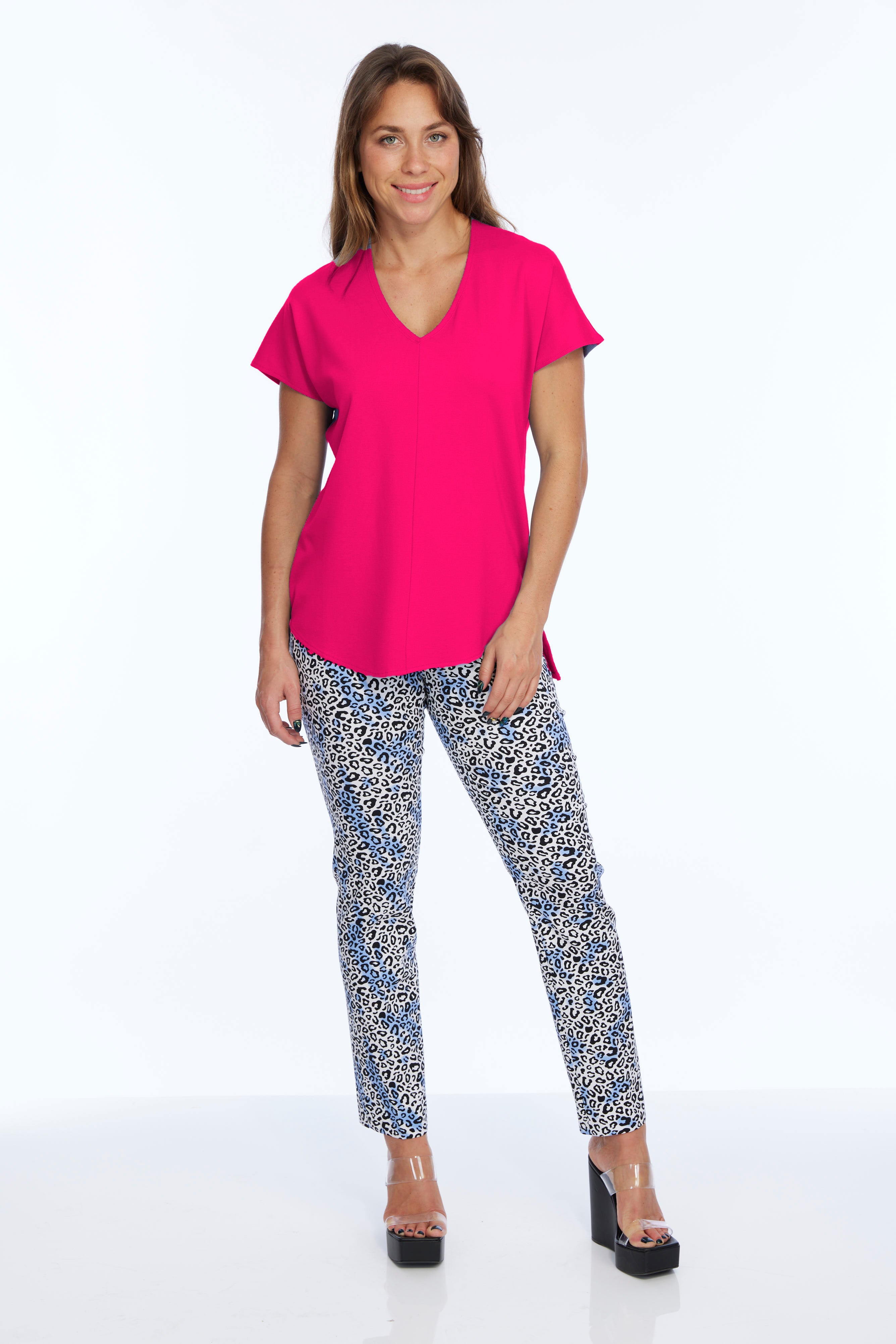 Women's Premium Short Sleeve Knit Fucshia Top Zoe LIOR