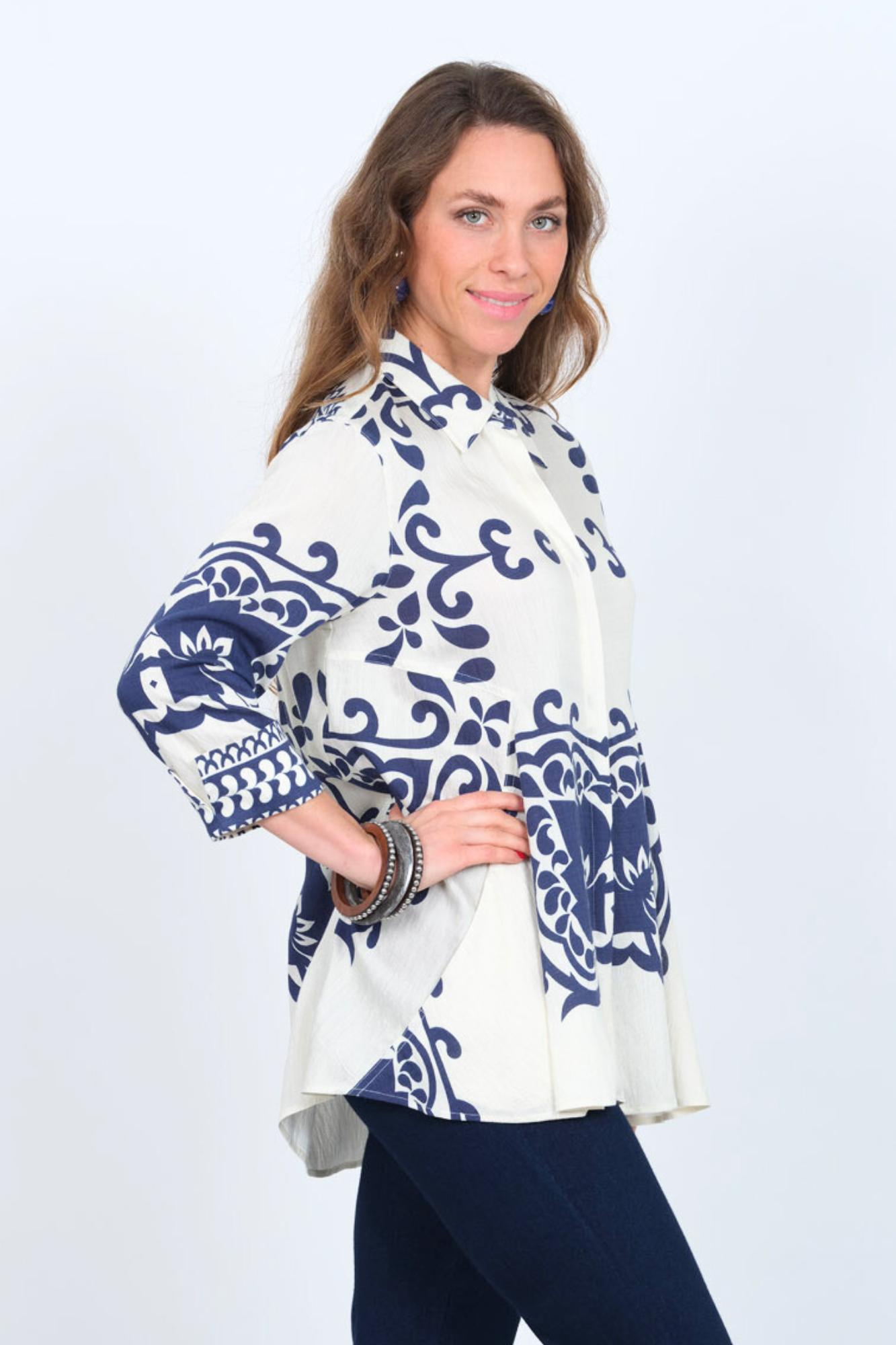 LIOR Women's Zebra Print Blouse 3/4 Sleeves Side Pockets- "Cherish"