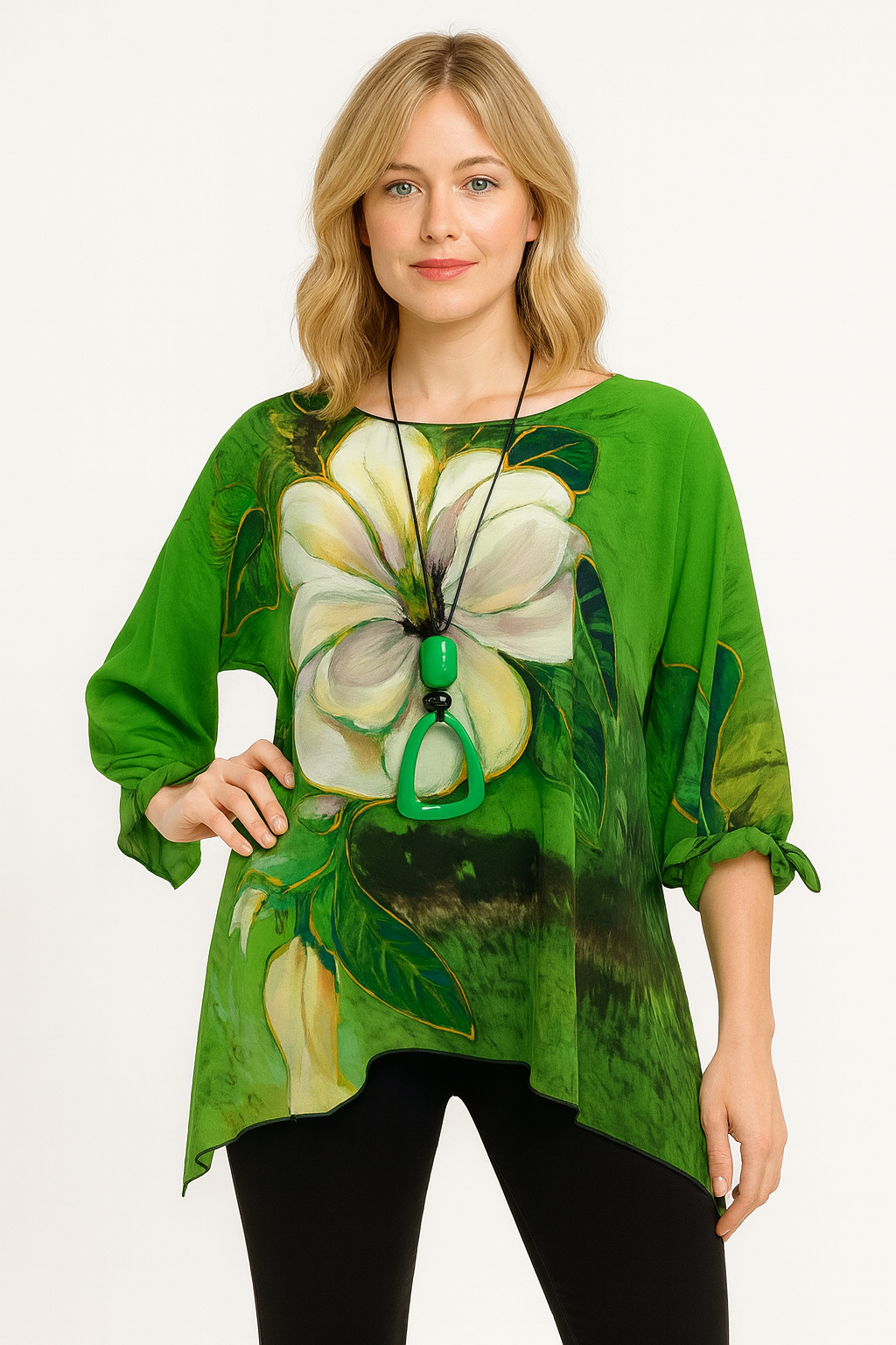 LIOR Women's Green Floral Print One Size Sheer Blouse