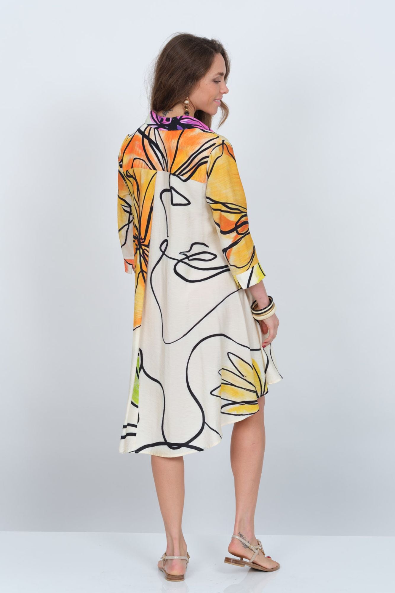 LIOR Women's Shirt Dress Button Front In Abstract Leaf Print -"S135" 68