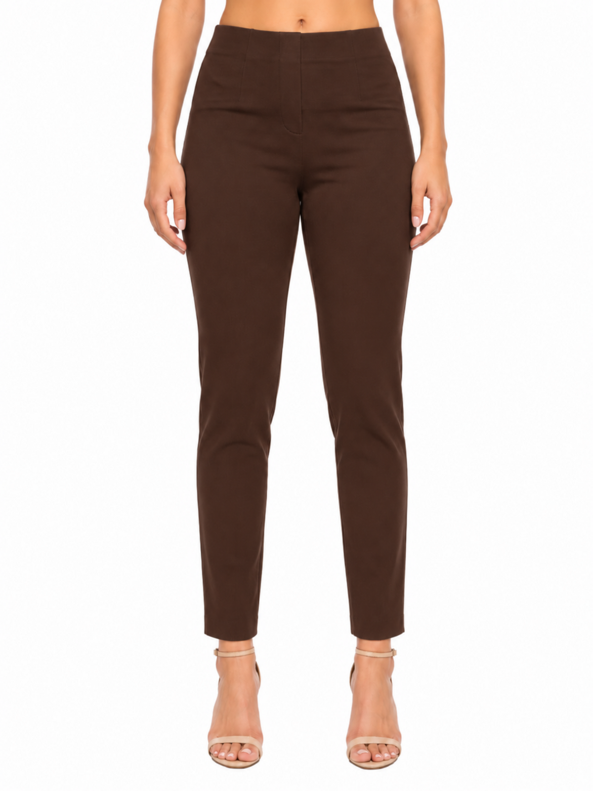 LIOR Women's 28" Inseam Chocolate Tapered Ankle Pant In Soft Buttery Ponte - "Sasha"