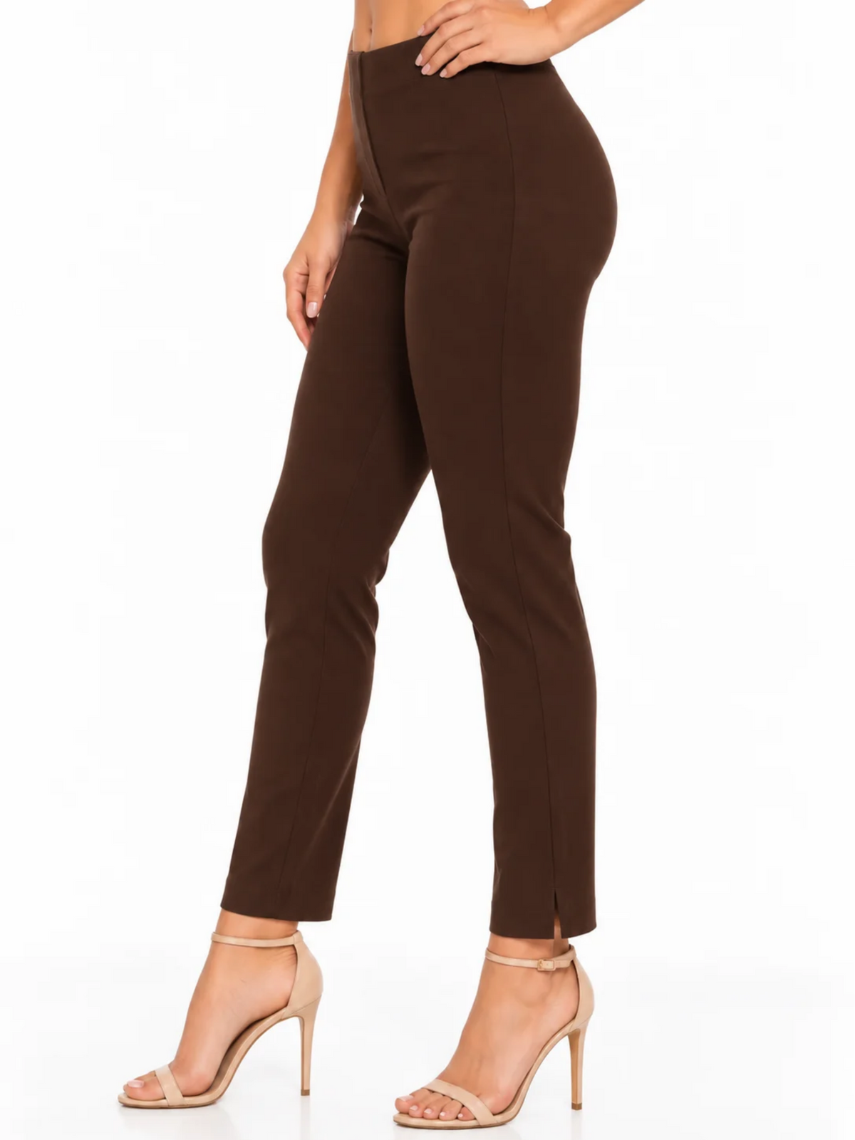 LIOR Women's 28" Inseam Chocolate Tapered Ankle Pant In Soft Buttery Ponte - "Sasha"