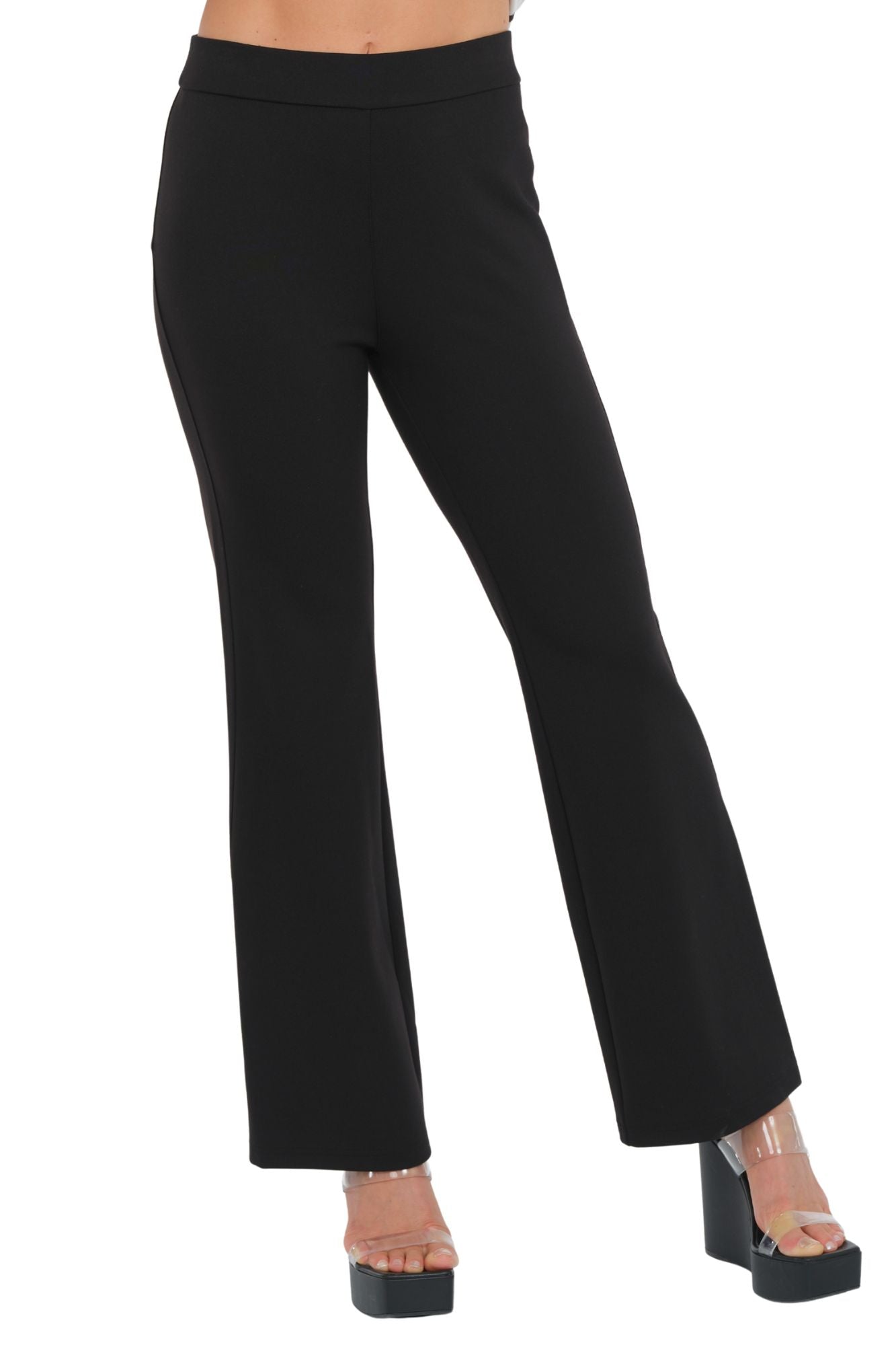 Black Wide Leg Pull On Soft Ponte Pant- "Steffi" LIOR